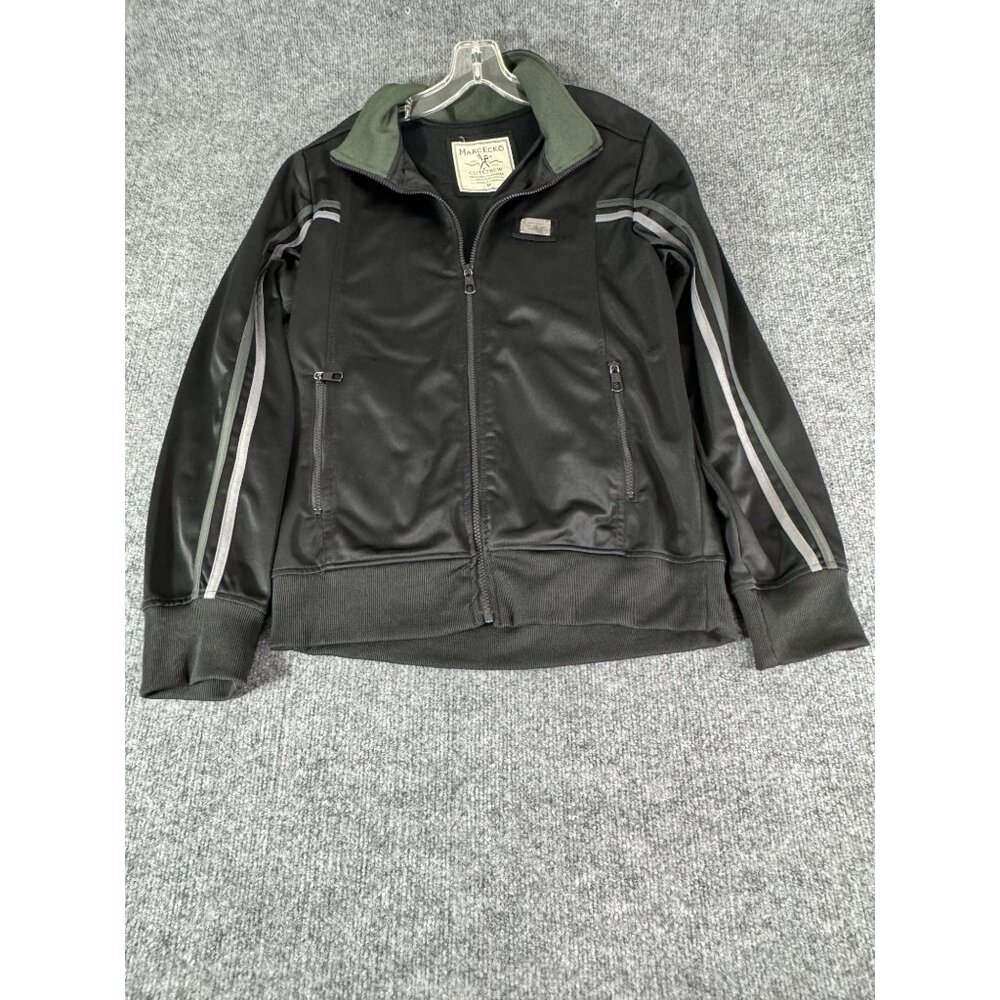 MarcEcko mens medium cut and sew track jacket black grey and white zipper pocket